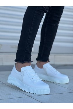 KB-X502 Erkek Günlük Bağcıklı Cilt Spor Sneaker Ayakkabı CBT - Beyaz