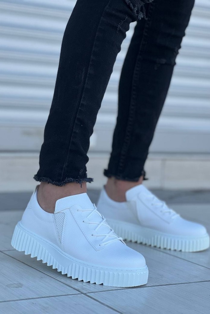 KB-X502 Erkek Günlük Bağcıklı Cilt Spor Sneaker Ayakkabı CBT - Beyaz