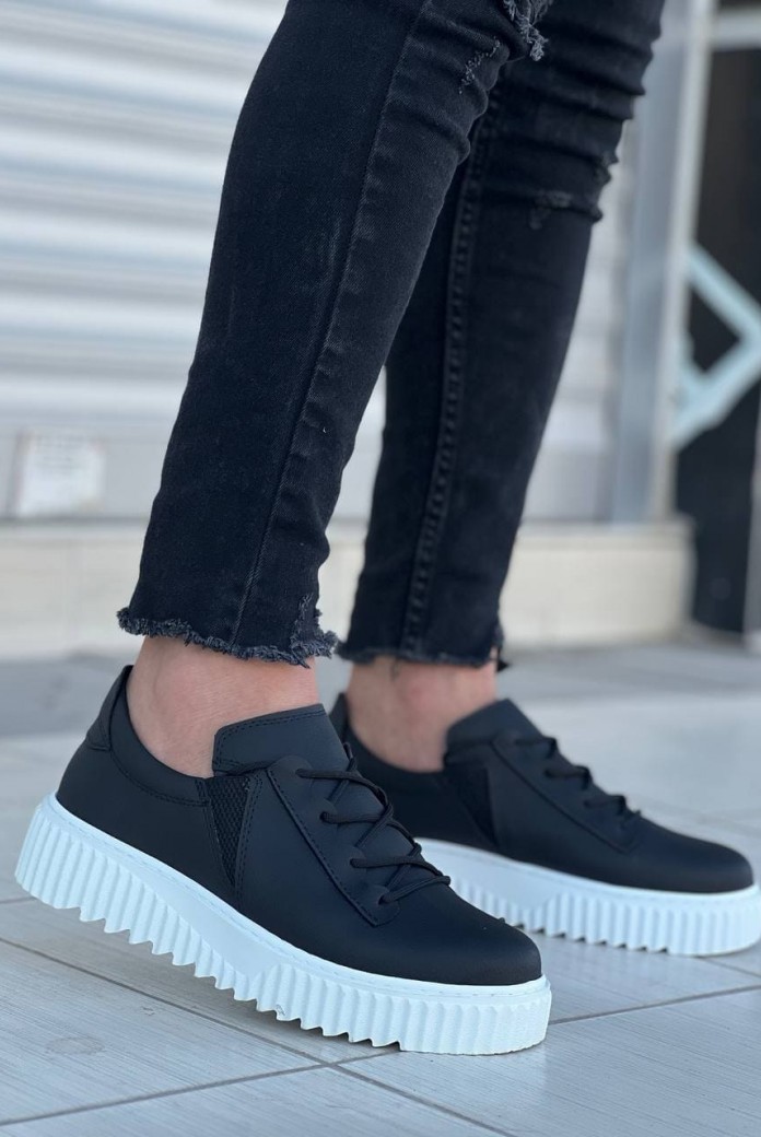 KB-X502 Erkek Günlük Bağcıklı Cilt Spor Sneaker Ayakkabı CBT - Siyah