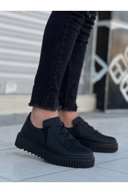 KB-X502 Erkek Günlük Bağcıklı Cilt Spor Sneaker Ayakkabı CST - Siyah