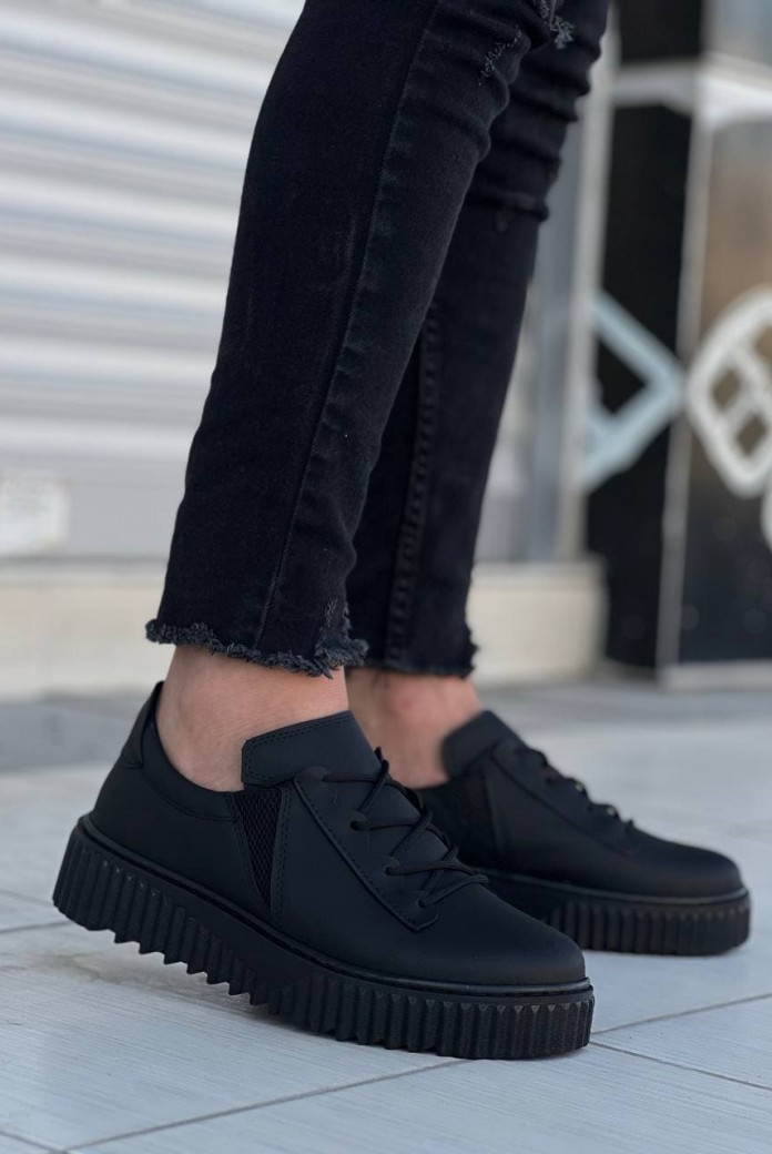 KB-X502 Erkek Günlük Bağcıklı Cilt Spor Sneaker Ayakkabı CST - Siyah