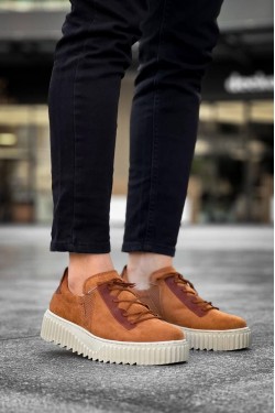 KB-X502 Erkek Günlük Bağcıklı Süet Spor Sneaker Ayakkabı SKT - Taba