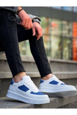 KB-X8 Erkek Günlük Bağcıklı Cilt Süet Spor Sneaker Ayakkabı CSBT - Beyaz/Mavi