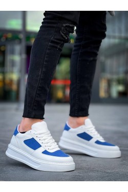 KB-X8 Erkek Günlük Bağcıklı Cilt Süet Spor Sneaker Ayakkabı CSBT - Beyaz/Mavi