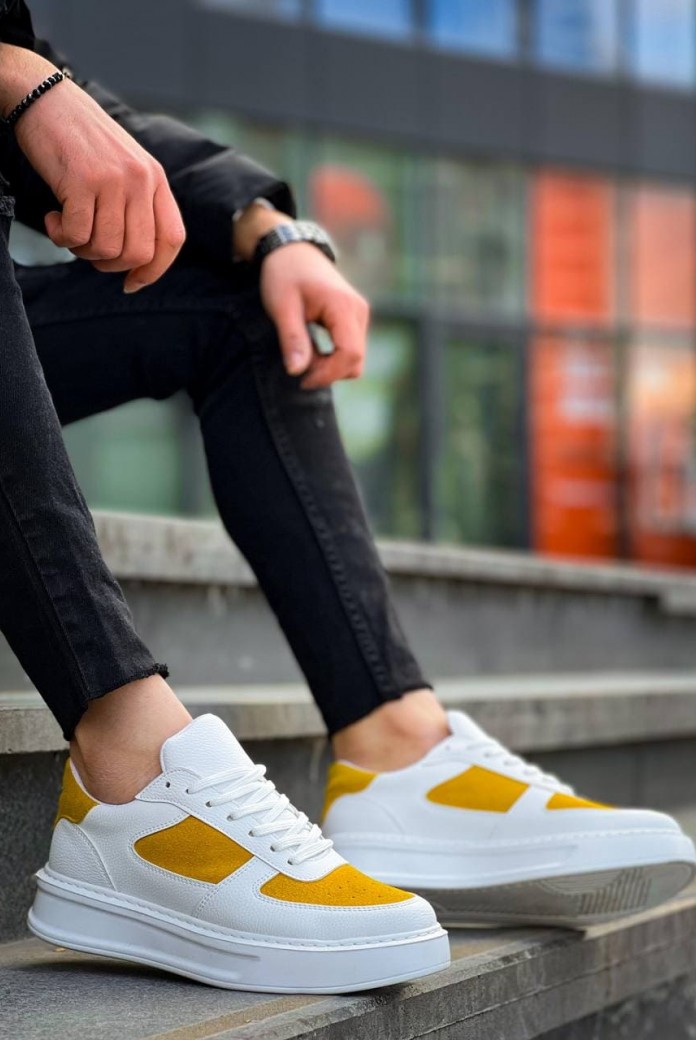 KB-X8 Erkek Günlük Bağcıklı Cilt Süet Spor Sneaker Ayakkabı CSBT - Beyaz/Sarı KB-X8 Erkek Günlük Bağcıklı Cilt Süet Spor Sneaker Ayakkabı CSBT - Beyaz/Sarı