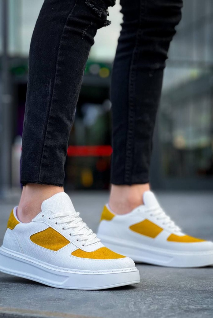 KB-X8 Erkek Günlük Bağcıklı Cilt Süet Spor Sneaker Ayakkabı CSBT - Beyaz/Sarı KB-X8 Erkek Günlük Bağcıklı Cilt Süet Spor Sneaker Ayakkabı CSBT - Beyaz/Sarı
