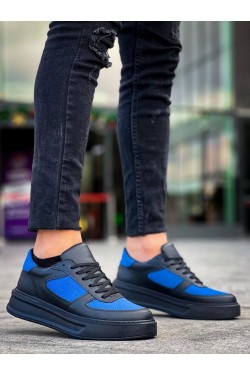 KB-X8 Erkek Günlük Bağcıklı Cilt Süet Spor Sneaker Ayakkabı CSST - Siyah/Mavi