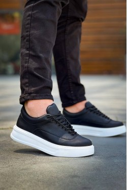 KB005 Erkek Günlük Bağcıklı Cilt Spor Sneaker Ayakkabı CBT - Siyah