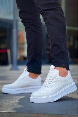 KB006 Erkek Günlük Bağcıklı Cilt Spor Sneaker Ayakkabı CBT - Beyaz