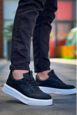 KB006 Erkek Günlük Bağcıklı Cilt Spor Sneaker Ayakkabı CBT - Siyah