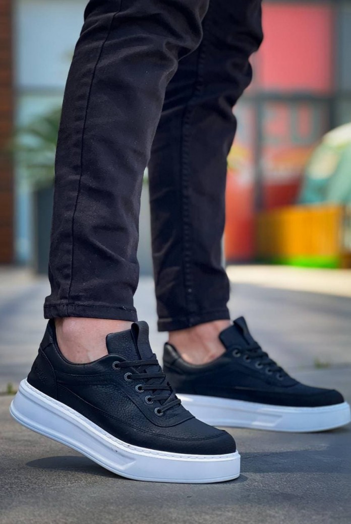 KB006 Erkek Günlük Bağcıklı Cilt Spor Sneaker Ayakkabı CBT - Siyah