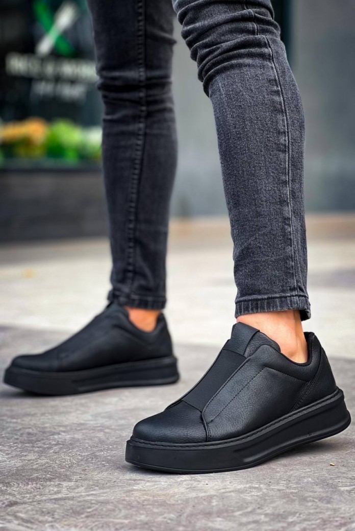 KB007 Erkek Günlük Bağcıksız Cilt Spor Sneaker Ayakkabı CST - Siyah
