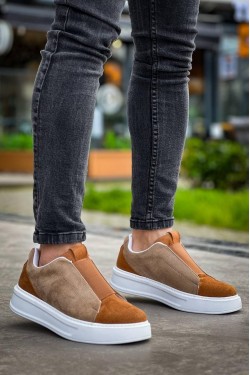 KB007 Erkek Günlük Bağcıksız Süet Spor Sneaker Ayakkabı SBT - Vizon/Taba