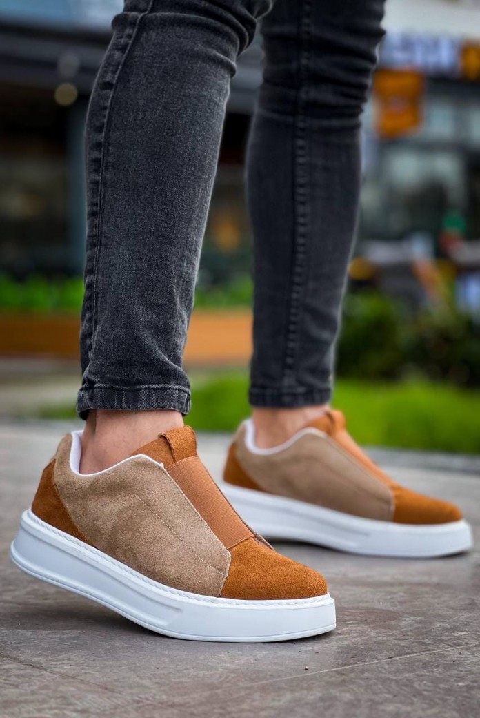 KB007 Erkek Günlük Bağcıksız Süet Spor Sneaker Ayakkabı SBT - Vizon/Taba