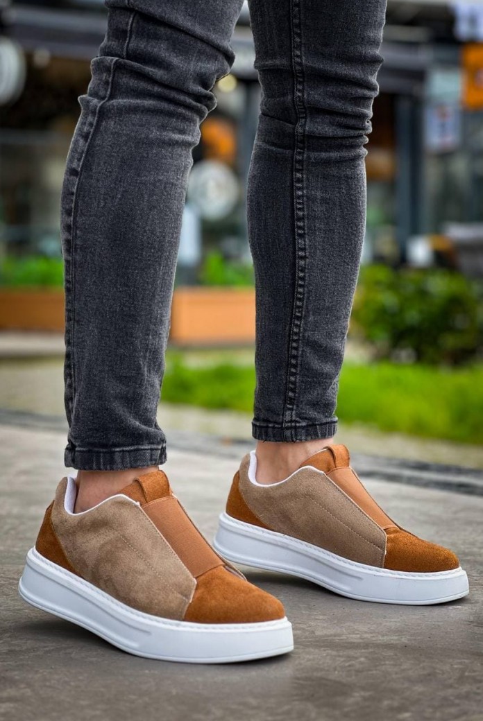 KB007 Erkek Günlük Bağcıksız Süet Spor Sneaker Ayakkabı SBT - Vizon/Taba