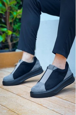 KB007 Erkek Günlük Bağcıksız Süet Spor Sneaker Ayakkabı SST - Gri/Siyah