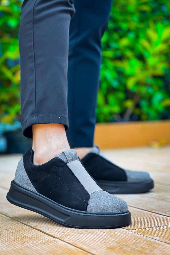 KB007 Erkek Günlük Bağcıksız Süet Spor Sneaker Ayakkabı SST - Gri/Siyah