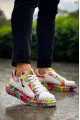 KB02 Erkek Günlük Bağcıklı Fermuarlı Boyalı Croco Cilt Spor Sneaker Ayakkabı CRT - Beyaz/Kırmızı