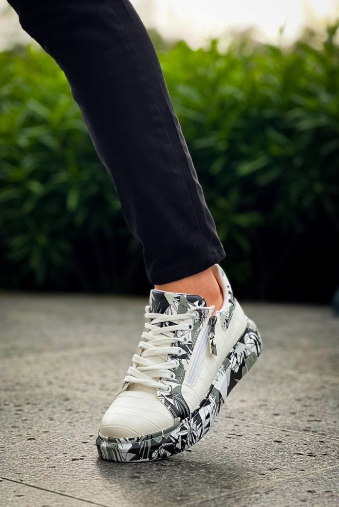 KB02 Erkek Günlük Bağcıklı Fermuarlı Boyalı Croco Cilt Spor Sneaker Ayakkabı CRT - Beyaz/Siyah KB02 Erkek Günlük Bağcıklı Fermuarlı Boyalı Croco Cilt Spor Sneaker Ayakkabı CRT - Beyaz/Siyah