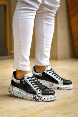 KB02 Erkek Günlük Bağcıklı Fermuarlı Boyalı Croco Cilt Spor Sneaker Ayakkabı CRT - Siyah/Mavi KB02 Erkek Günlük Bağcıklı Fermuarlı Boyalı Croco Cilt Spor Sneaker Ayakkabı CRT - Siyah/Mavi