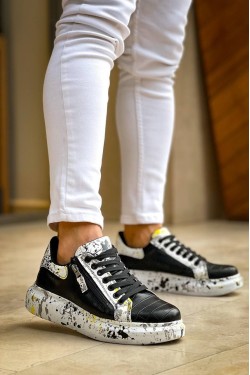 KB02 Erkek Günlük Bağcıklı Fermuarlı Boyalı Croco Cilt Spor Sneaker Ayakkabı CRT - Siyah/Sarı KB02 Erkek Günlük Bağcıklı Fermuarlı Boyalı Croco Cilt Spor Sneaker Ayakkabı CRT - Siyah/Sarı