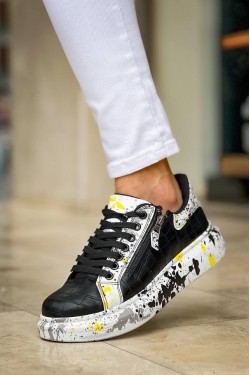 KB02 Erkek Günlük Bağcıklı Fermuarlı Boyalı Croco Cilt Spor Sneaker Ayakkabı CRT - Siyah/Sarı KB02 Erkek Günlük Bağcıklı Fermuarlı Boyalı Croco Cilt Spor Sneaker Ayakkabı CRT - Siyah/Sarı