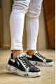 KB02 Erkek Günlük Bağcıklı Fermuarlı Boyalı Croco Cilt Spor Sneaker Ayakkabı CRT - Siyah/Sarı