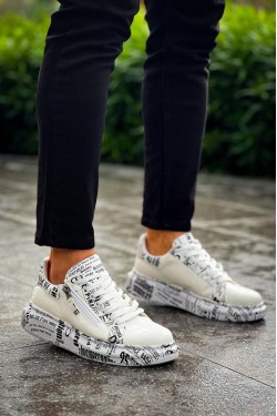 KB02 Erkek Günlük Bağcıklı Fermuarlı Gazete Boyalı Croco Cilt Spor Sneaker Ayakkabı CRT - Beyaz KB02 Erkek Günlük Bağcıklı Fermuarlı Gazete Boyalı Croco Cilt Spor Sneaker Ayakkabı CRT - Beyaz