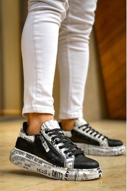 KB02 Erkek Günlük Bağcıklı Fermuarlı Gazete Boyalı Croco Cilt Spor Sneaker Ayakkabı CRT - Siyah KB02 Erkek Günlük Bağcıklı Fermuarlı Gazete Boyalı Croco Cilt Spor Sneaker Ayakkabı CRT - Siyah
