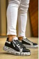 KB02 Erkek Günlük Bağcıklı Fermuarlı Gazete Boyalı Croco Cilt Spor Sneaker Ayakkabı CRT - Siyah