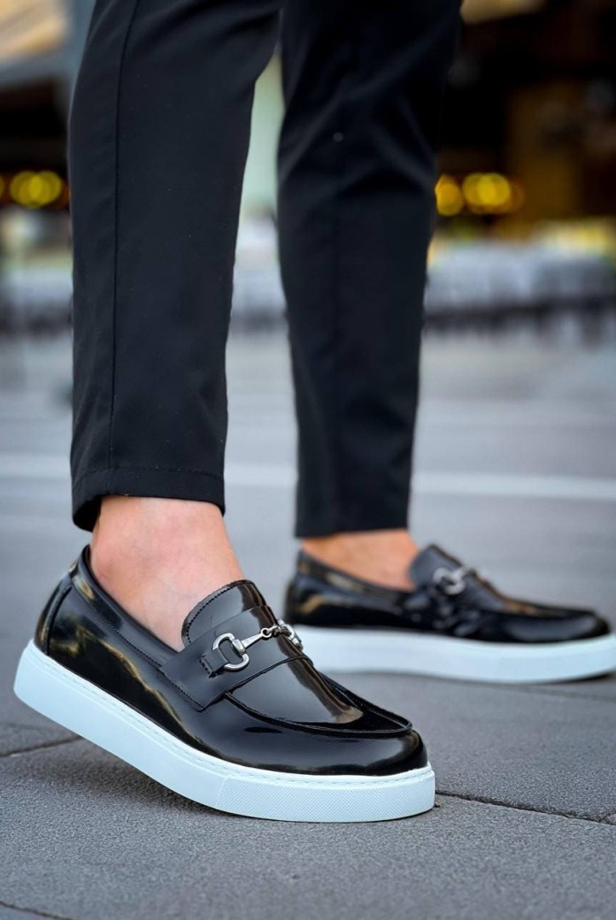 KB027 Erkek Günlük Bağcıksız G Tokalı Rugan Klasik Ayakkabı RBT - Siyah