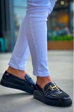 KB027 Erkek Günlük Bağcıksız H Tokalı Rugan Klasik Ayakkabı RST - Siyah KB027 Erkek Günlük Bağcıksız H Tokalı Rugan Klasik Ayakkabı RST - Siyah