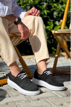 KB042 Erkek Günlük Bağcıklı Keten Klasik Ayakkabı BST - Siyah