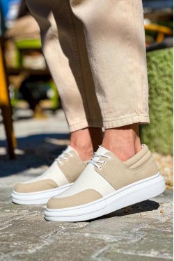 KB042 Erkek Günlük Bağcıklı Süet Keten Klasik Ayakkabı SKBT - Bej