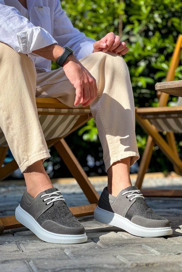 KB042 Erkek Günlük Bağcıklı Süet Keten Klasik Ayakkabı SKBT - Gri