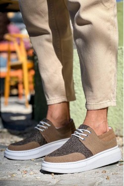 KB042 Erkek Günlük Bağcıklı Süet Keten Klasik Ayakkabı SKBT - Taba