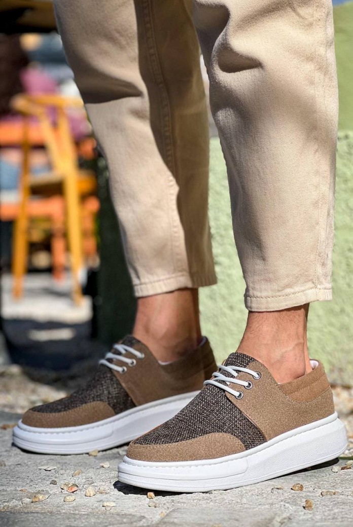 KB042 Erkek Günlük Bağcıklı Süet Keten Klasik Ayakkabı SKBT - Taba