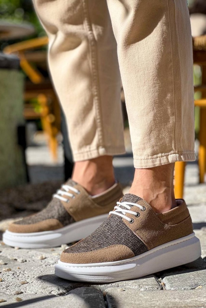 KB042 Erkek Günlük Bağcıklı Süet Keten Klasik Ayakkabı SKBT - Taba