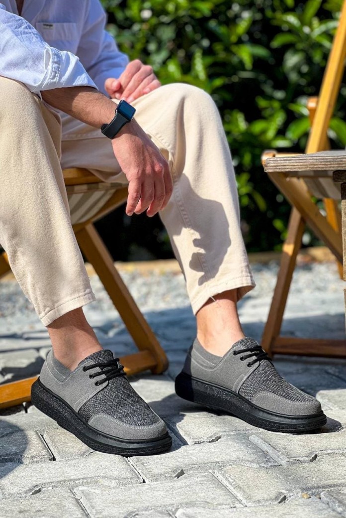 KB042 Erkek Günlük Bağcıklı Süet Keten Klasik Ayakkabı SKST - Gri