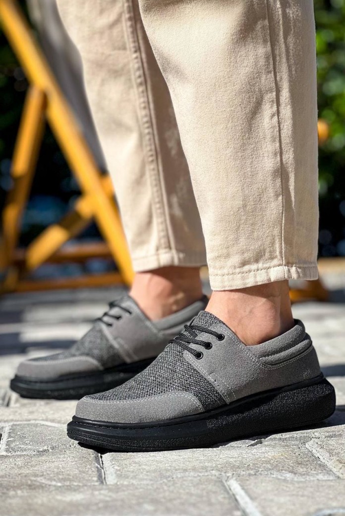 KB042 Erkek Günlük Bağcıklı Süet Keten Klasik Ayakkabı SKST - Gri