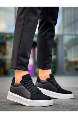 KB046 Erkek Günlük Bağcıklı Süet Paraşüt Kumaş Spor Sneaker Ayakkabı SPKBT - Siyah