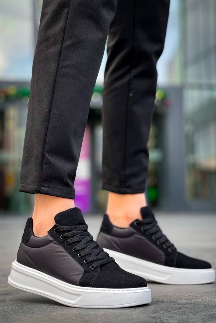 KB046 Erkek Günlük Bağcıklı Süet Paraşüt Kumaş Spor Sneaker Ayakkabı SPKBT - Siyah