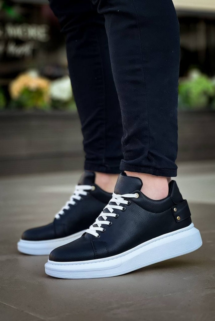 KB047 Erkek Günlük Bağcıklı Cilt Spor Sneaker Ayakkabı CBT - Siyah