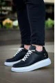 KB047 Erkek Günlük Bağcıklı Cilt Spor Sneaker Ayakkabı CBT - Siyah