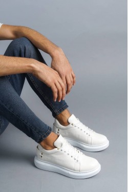 KB047 Erkek Günlük Bağcıklı Croco Desenli Cilt Spor Sneaker Ayakkabı CBT - Beyaz