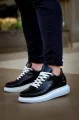 KB047 Erkek Günlük Bağcıklı Croco Desenli Cilt Spor Sneaker Ayakkabı CBT - Siyah