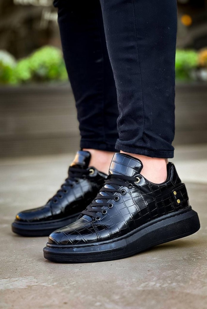 KB047 Erkek Günlük Bağcıklı Croco Desenli Cilt Spor Sneaker Ayakkabı CST - Siyah KB047 Erkek Günlük Bağcıklı Croco Desenli Cilt Spor Sneaker Ayakkabı CST - Siyah