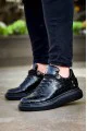 KB047 Erkek Günlük Bağcıklı Croco Desenli Cilt Spor Sneaker Ayakkabı CST - Siyah