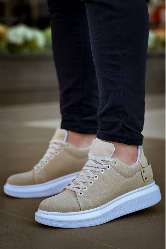 KB047 Erkek Günlük Bağcıklı Süet Spor Sneaker Ayakkabı SBT - Bej