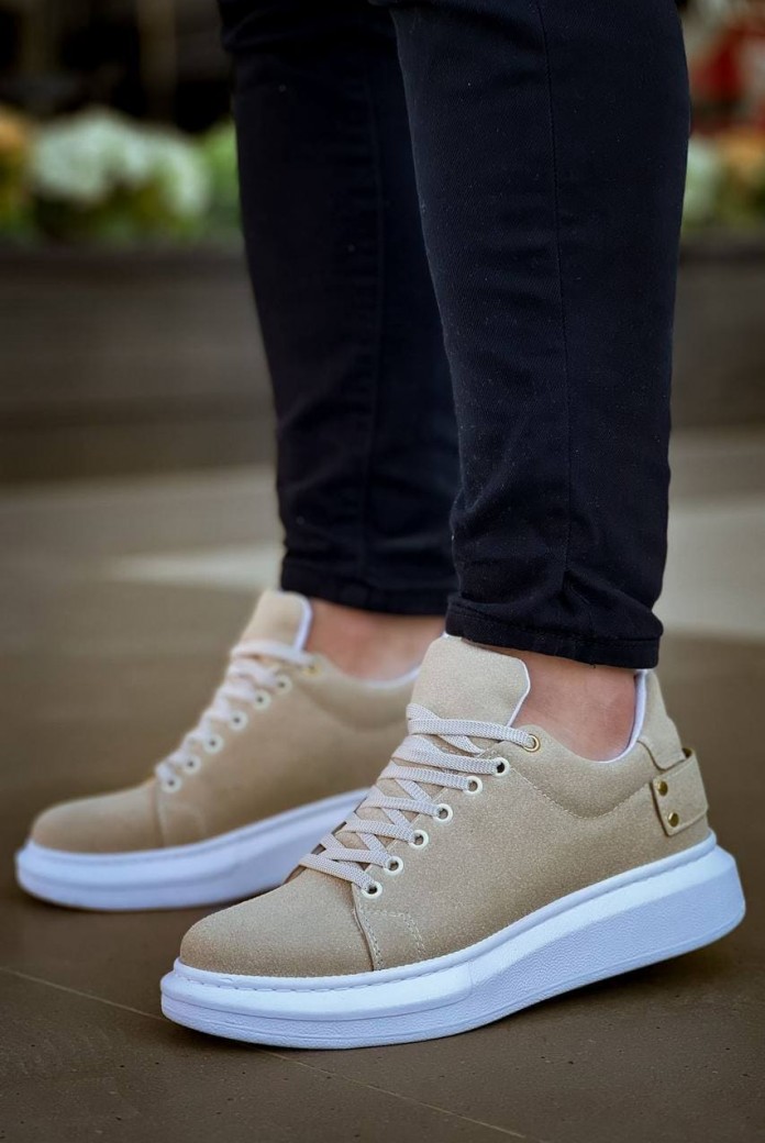 KB047 Erkek Günlük Bağcıklı Süet Spor Sneaker Ayakkabı SBT - Bej